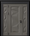 Входная термодверь с металлофиленкой, вставками по бокам, карнизом и порошковым напылением RAL 7022 (тип №6)