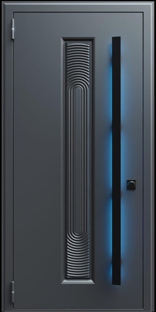 Входная термодверь с металлофиленкой, длинной ручкой с подсветкой и порошковым покрытием RAL 7021 (тип №6) Входная термодверь с металлофиленкой, длинной ручкой с подсветкой и порошковым покрытием RAL 7021 (тип №6)